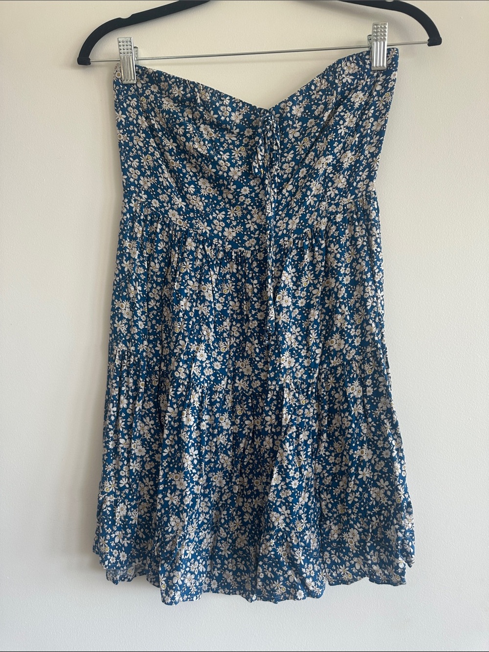 Blue Floral Strapless Mini Dress - Feminine Summer Dress